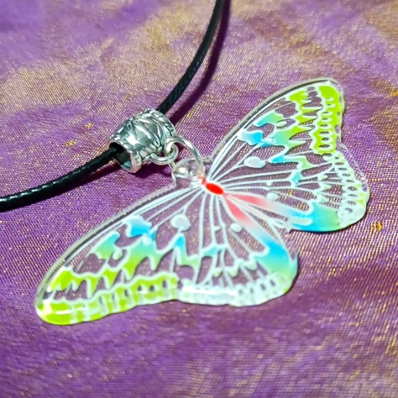 Butterfly acrylic clear silver handmade pendant rainbow 🌈 colorful wings bug - Picture 2 of 5